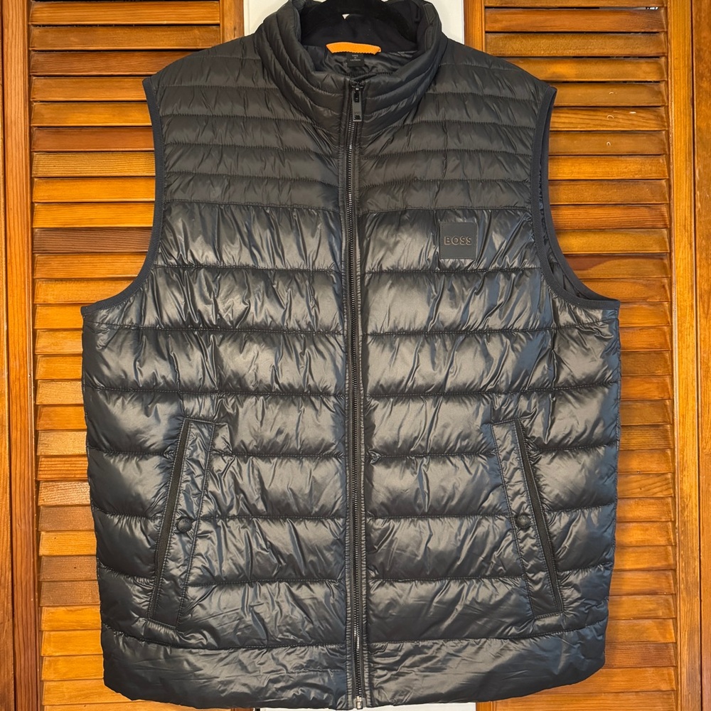 Boss Black Quilted Puffer Vest with Stand-Up Collar